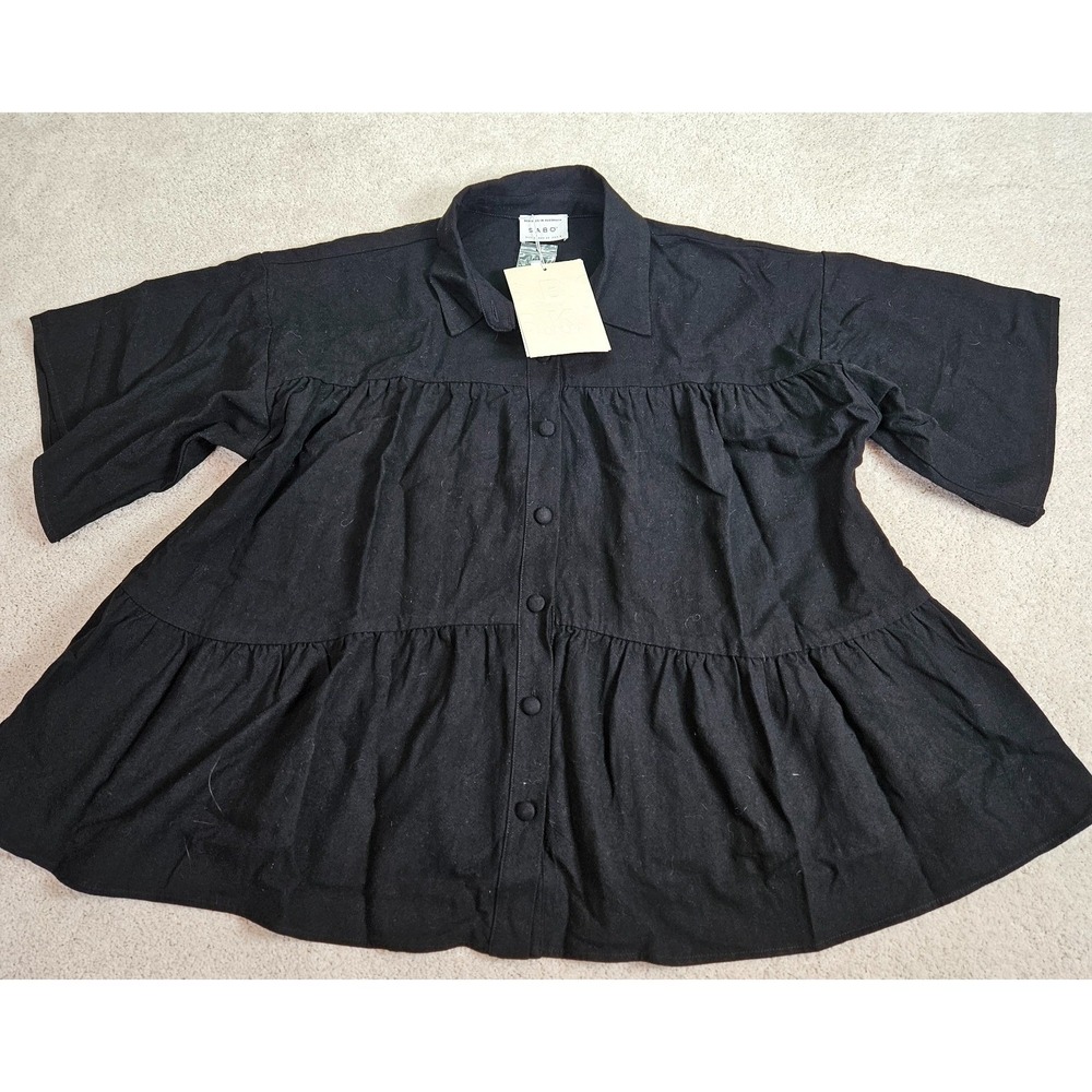 Boho Australian Ramie NWT Sabo Button Front Top Womens L Black Modern Oversized‎